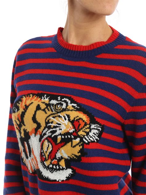 gucci striped v neck sweater|gucci tiger sweater women.